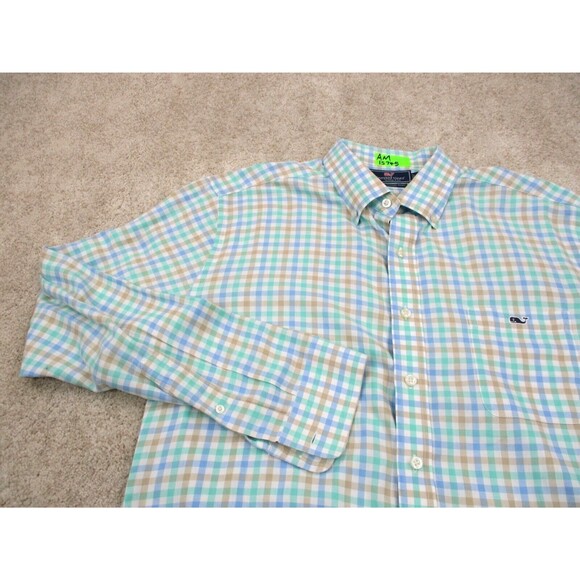 Vineyard Vines Shirt Men Extra Large XL Slim Green Blue Whale Tucker Button Up - Picture 3 of 10